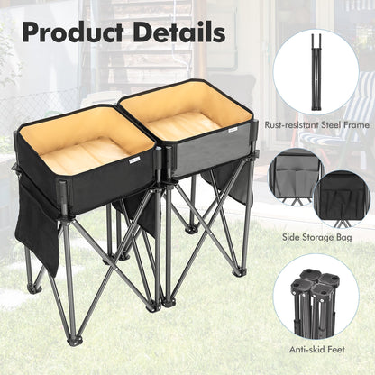 2 Pieces Folding Camping Tables with Large Capacity Storage Sink for Picnic, Black Camping Furniture   at Gallery Canada