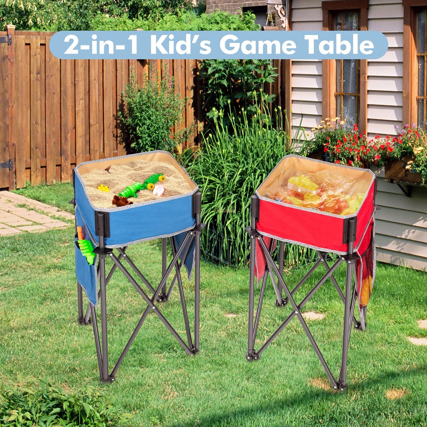 2 Pieces Folding Camping Tables with Large Capacity Storage Sink for Picnic, Blue Camping Furniture   at Gallery Canada