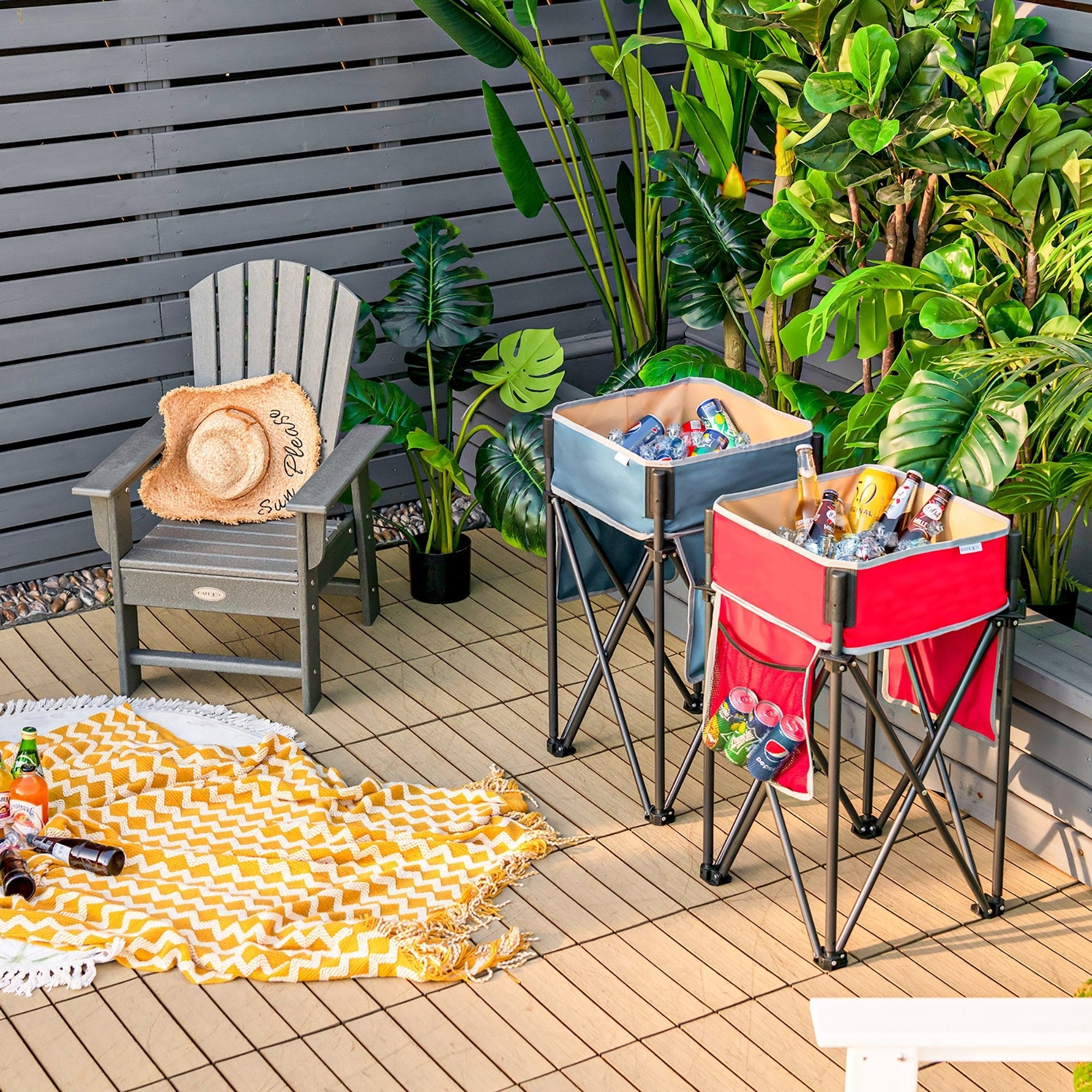 2 Pieces Folding Camping Tables with Large Capacity Storage Sink for Picnic, Blue Camping Furniture   at Gallery Canada