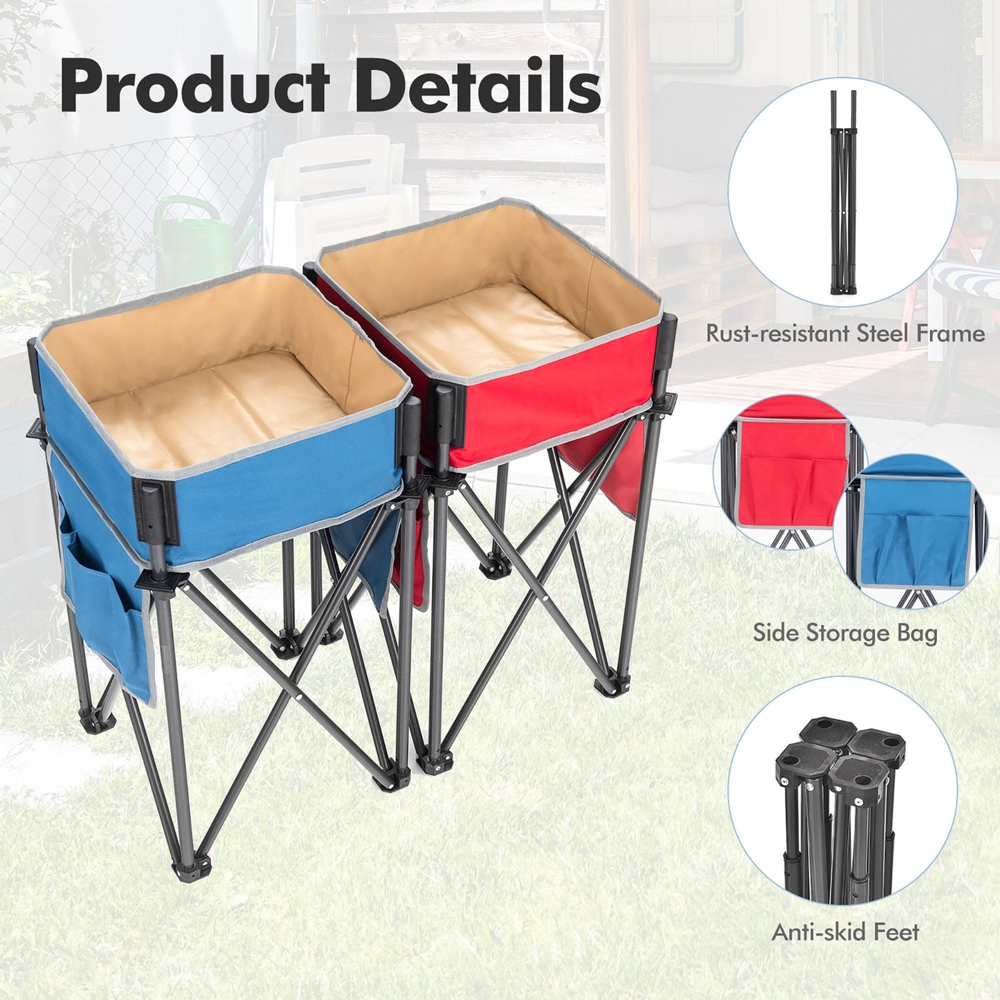 2 Pieces Folding Camping Tables with Large Capacity Storage Sink for Picnic, Blue Camping Furniture   at Gallery Canada