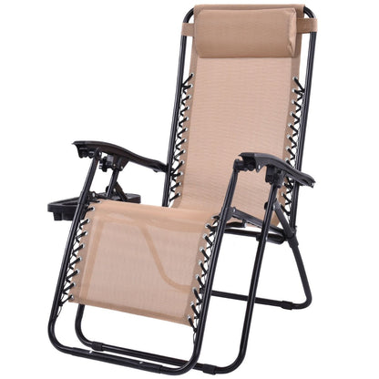 2 Pieces Folding Lounge Chair with Zero Gravity - Beige, Beige Beach & Lawn Chairs   at Gallery Canada