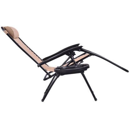 2 Pieces Folding Lounge Chair with Zero Gravity - Beige, Beige Beach & Lawn Chairs   at Gallery Canada