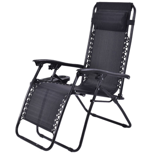 2 Pieces Folding Lounge Chair with Zero Gravity - Black, Black Beach & Lawn Chairs   at Gallery Canada