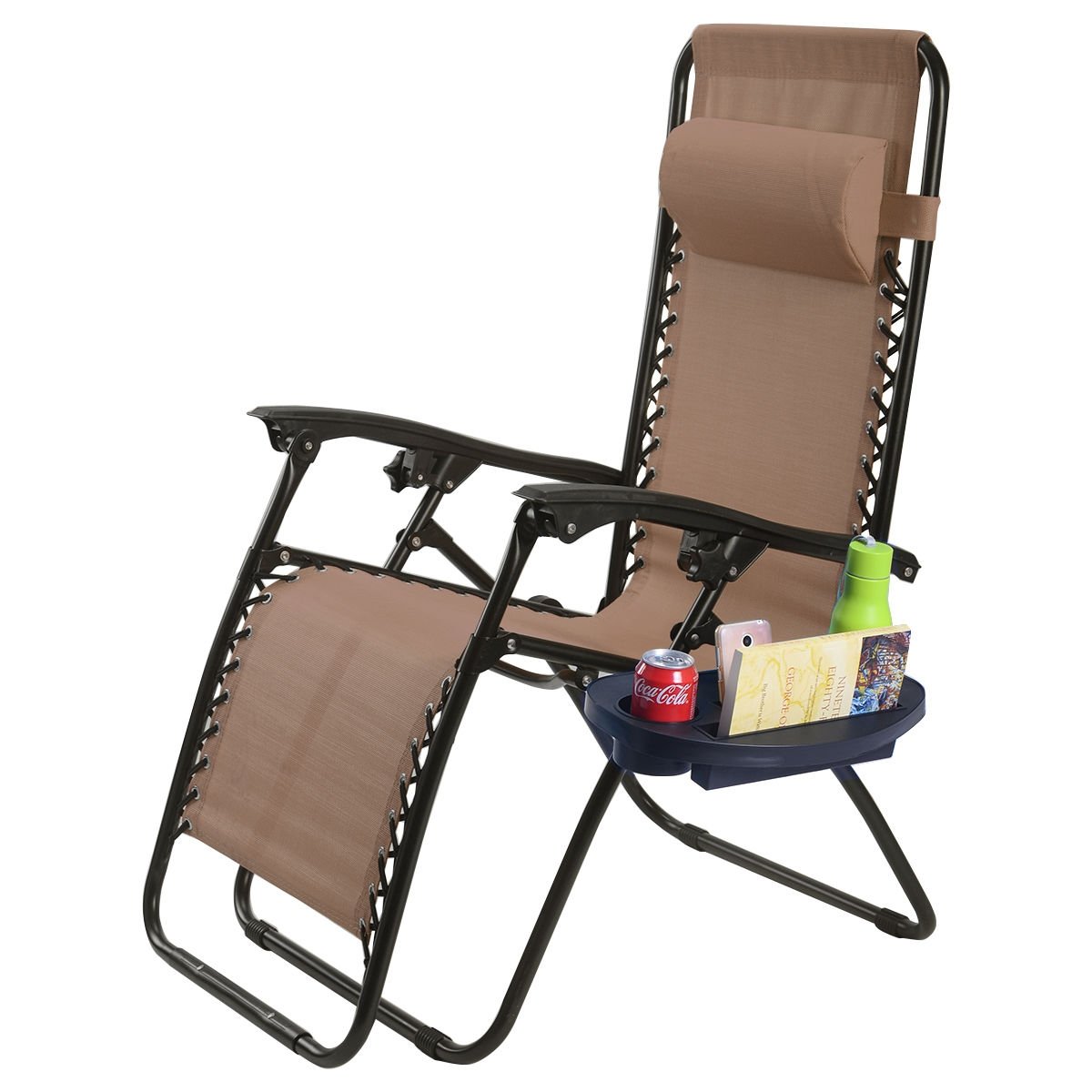 2 Pieces Folding Lounge Chair with Zero Gravity, Brown Beach & Lawn Chairs   at Gallery Canada