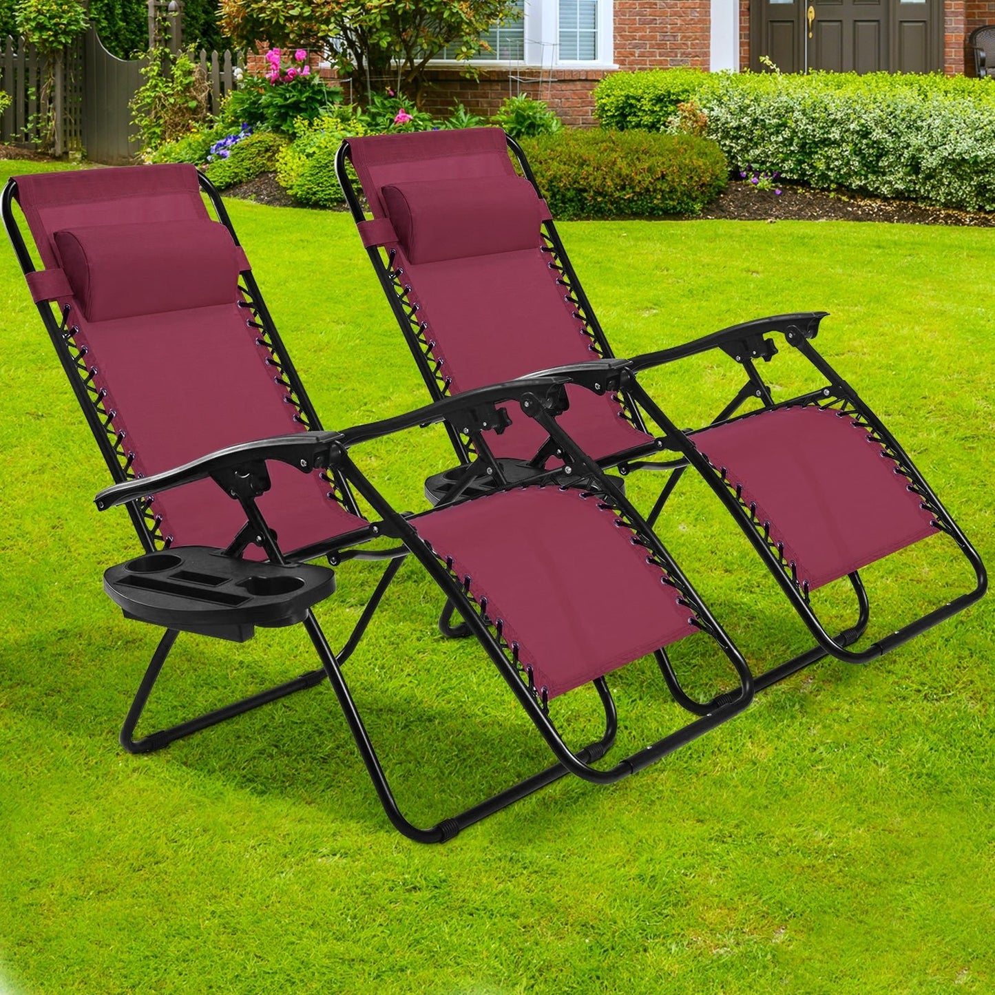 2 Pieces Folding Lounge Chair with Zero Gravity, Dark Red Beach & Lawn Chairs   at Gallery Canada