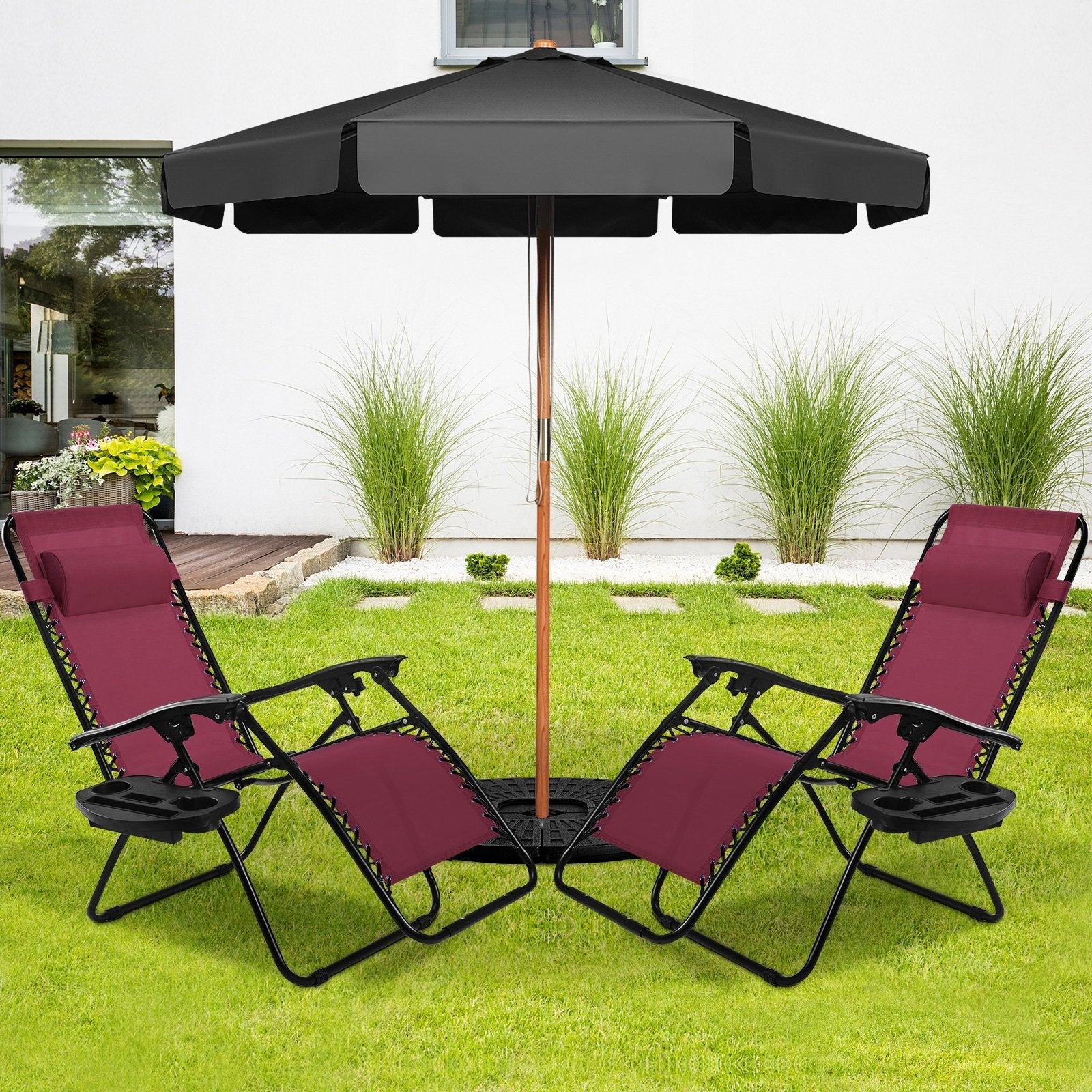 2 Pieces Folding Lounge Chair with Zero Gravity, Dark Red Beach & Lawn Chairs   at Gallery Canada