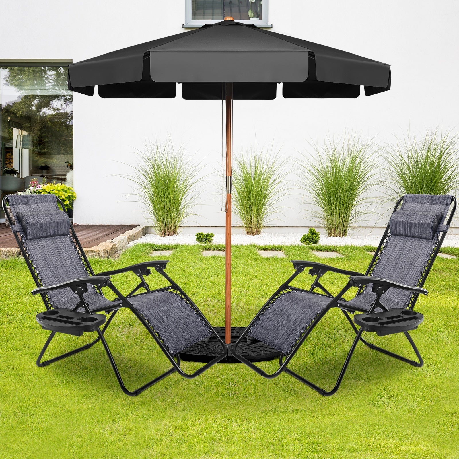 2 Pieces Folding Lounge Chair with Zero Gravity, Gray Beach & Lawn Chairs   at Gallery Canada