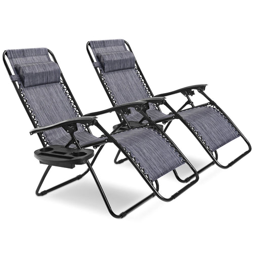 2 Pieces Folding Lounge Chair with Zero Gravity, Gray