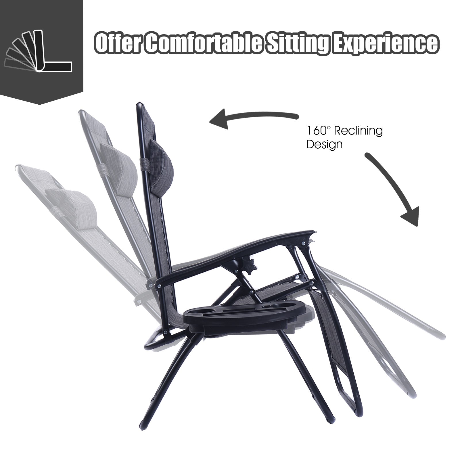 2 Pieces Folding Lounge Chair with Zero Gravity, Gray Beach & Lawn Chairs   at Gallery Canada