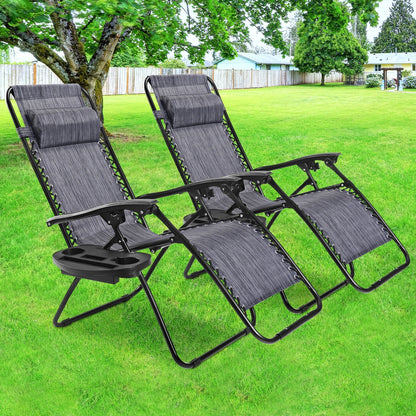 2 Pieces Folding Lounge Chair with Zero Gravity, Gray Beach & Lawn Chairs   at Gallery Canada