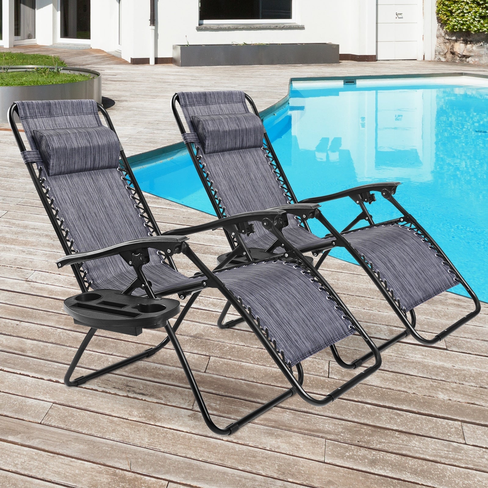 2 Pieces Folding Lounge Chair with Zero Gravity, Gray Beach & Lawn Chairs   at Gallery Canada