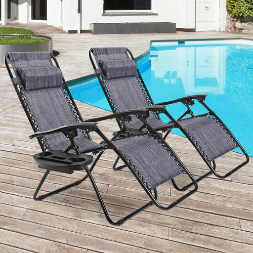 2 Pieces Folding Lounge Chair with Zero Gravity, Gray