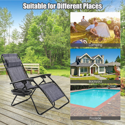 2 Pieces Folding Lounge Chair with Zero Gravity, Gray Beach & Lawn Chairs   at Gallery Canada