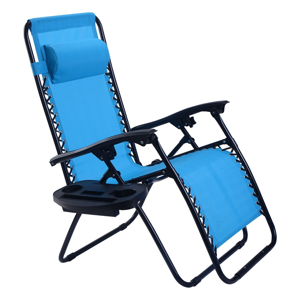 2 Pieces Folding Lounge Chair with Zero Gravity, Light Blue Beach & Lawn Chairs   at Gallery Canada