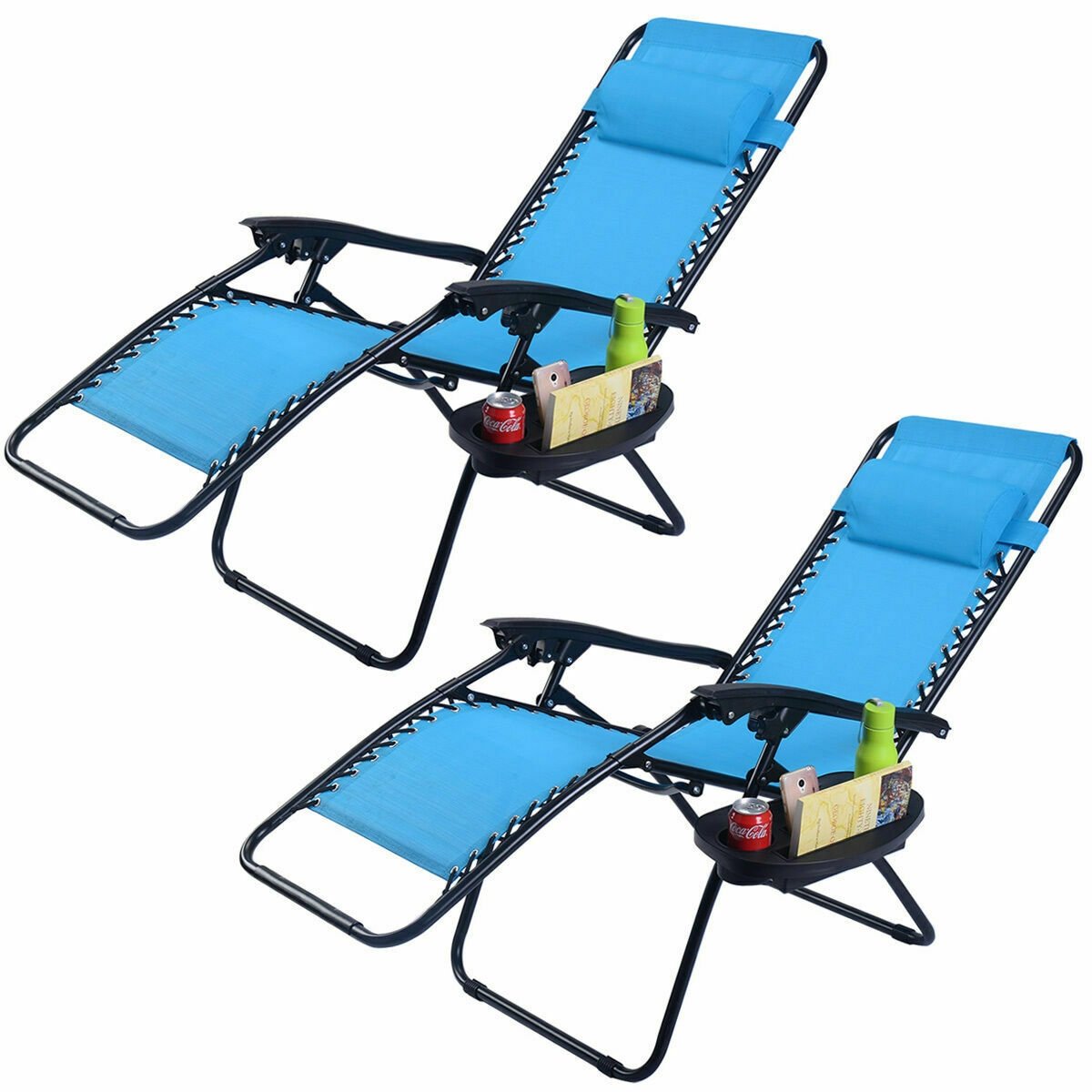 2 Pieces Folding Lounge Chair with Zero Gravity, Light Blue Beach & Lawn Chairs   at Gallery Canada