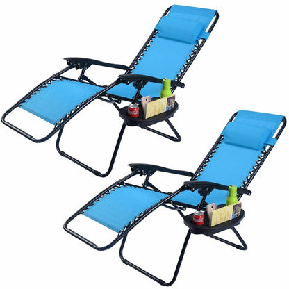 2 Pieces Folding Lounge Chair with Zero Gravity, Light Blue Beach & Lawn Chairs   at Gallery Canada