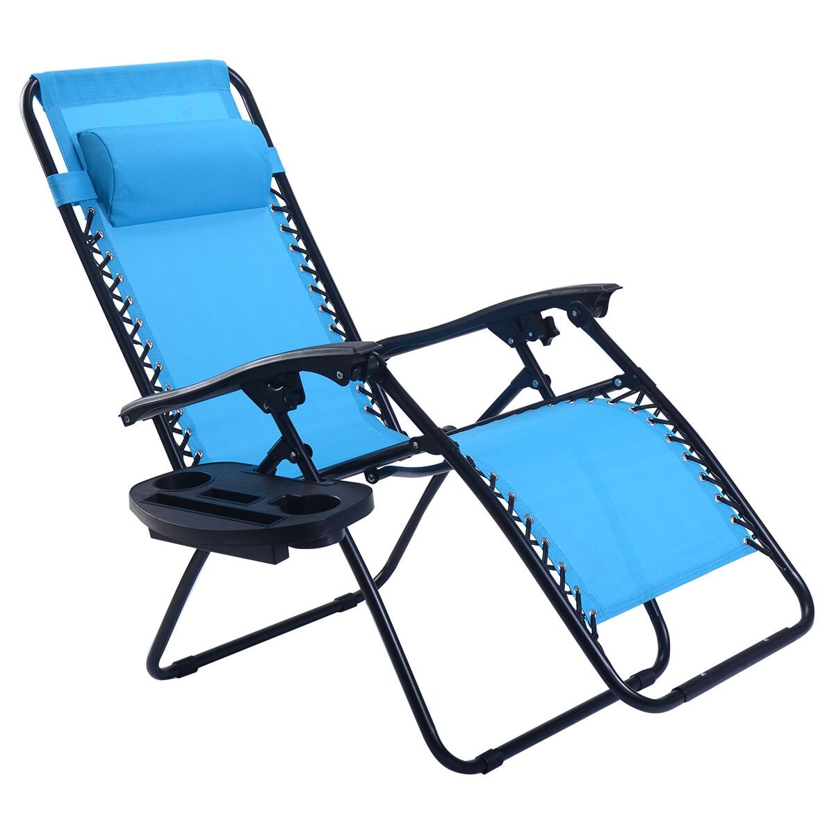 2 Pieces Folding Lounge Chair with Zero Gravity, Light Blue Beach & Lawn Chairs   at Gallery Canada