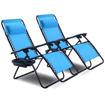 2 Pieces Folding Lounge Chair with Zero Gravity, Light Blue Beach & Lawn Chairs   at Gallery Canada