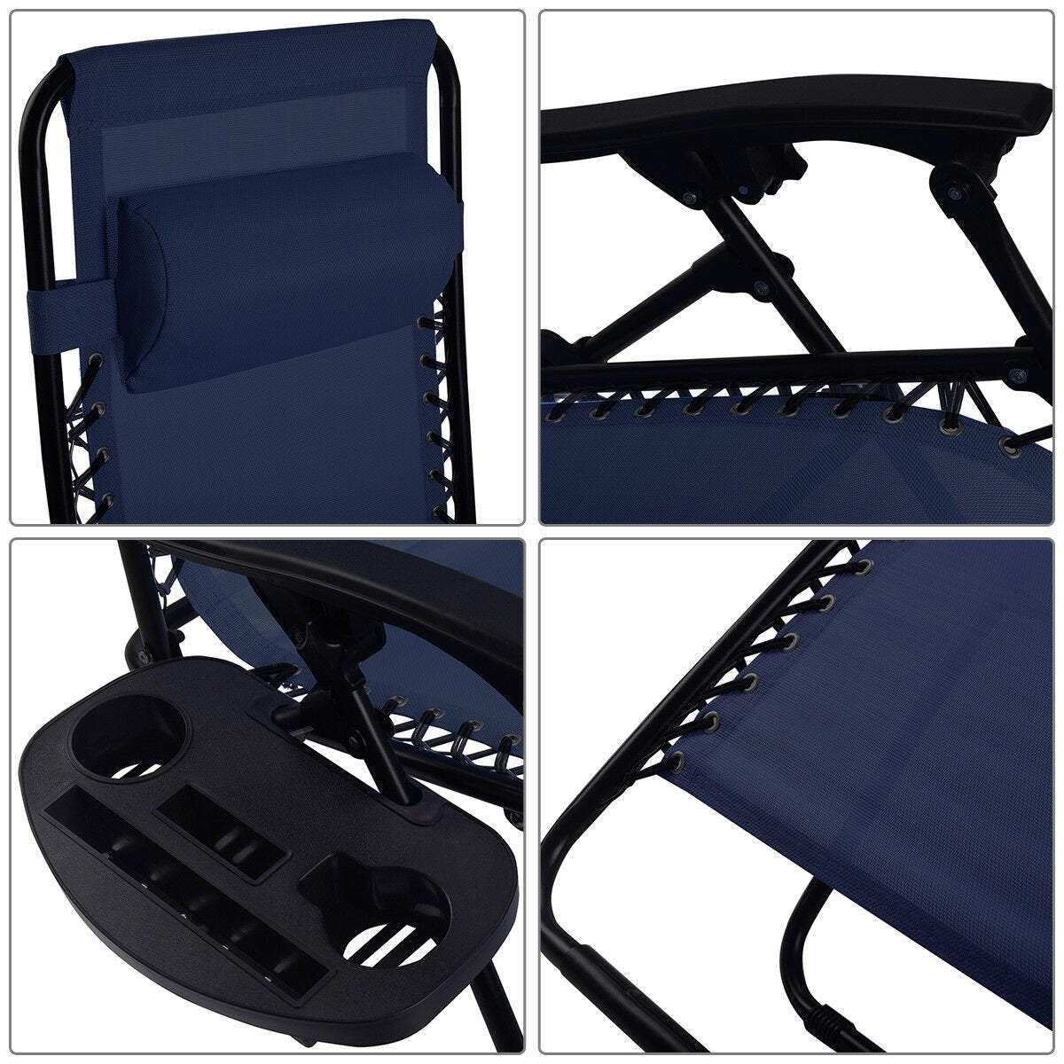 2 Pieces Folding Lounge Chair with Zero Gravity, Navy Beach & Lawn Chairs   at Gallery Canada