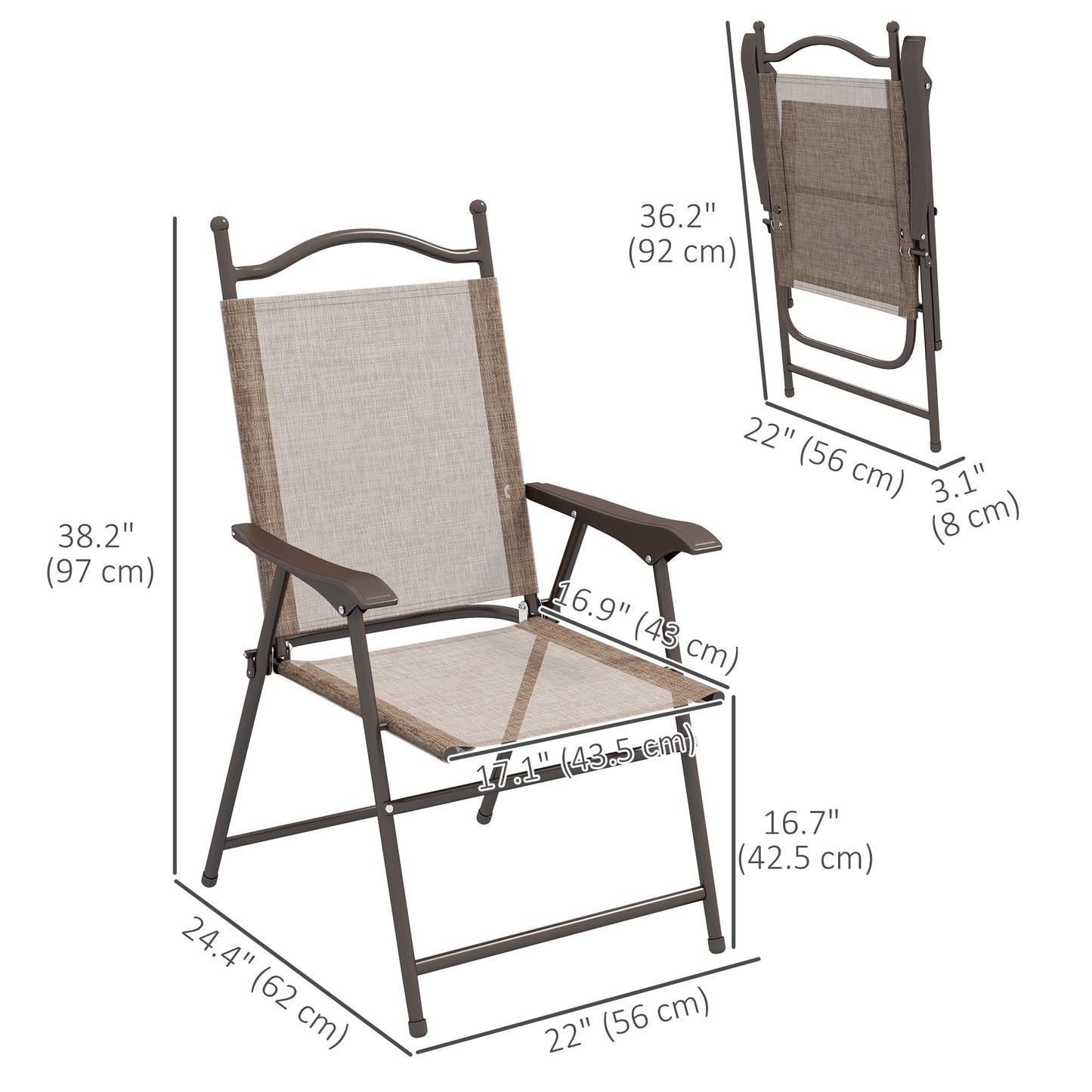 2 Pieces Folding Patio Camping Chairs Set, Sports Chairs for Adults with Armrest, Mesh Fabric Seat for Lawn Patio Chairs   at Gallery Canada