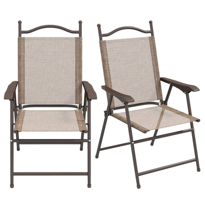 2 Pieces Folding Patio Camping Chairs Set, Sports Chairs for Adults with Armrest, Mesh Fabric Seat for Lawn Patio Chairs Brown  at Gallery Canada