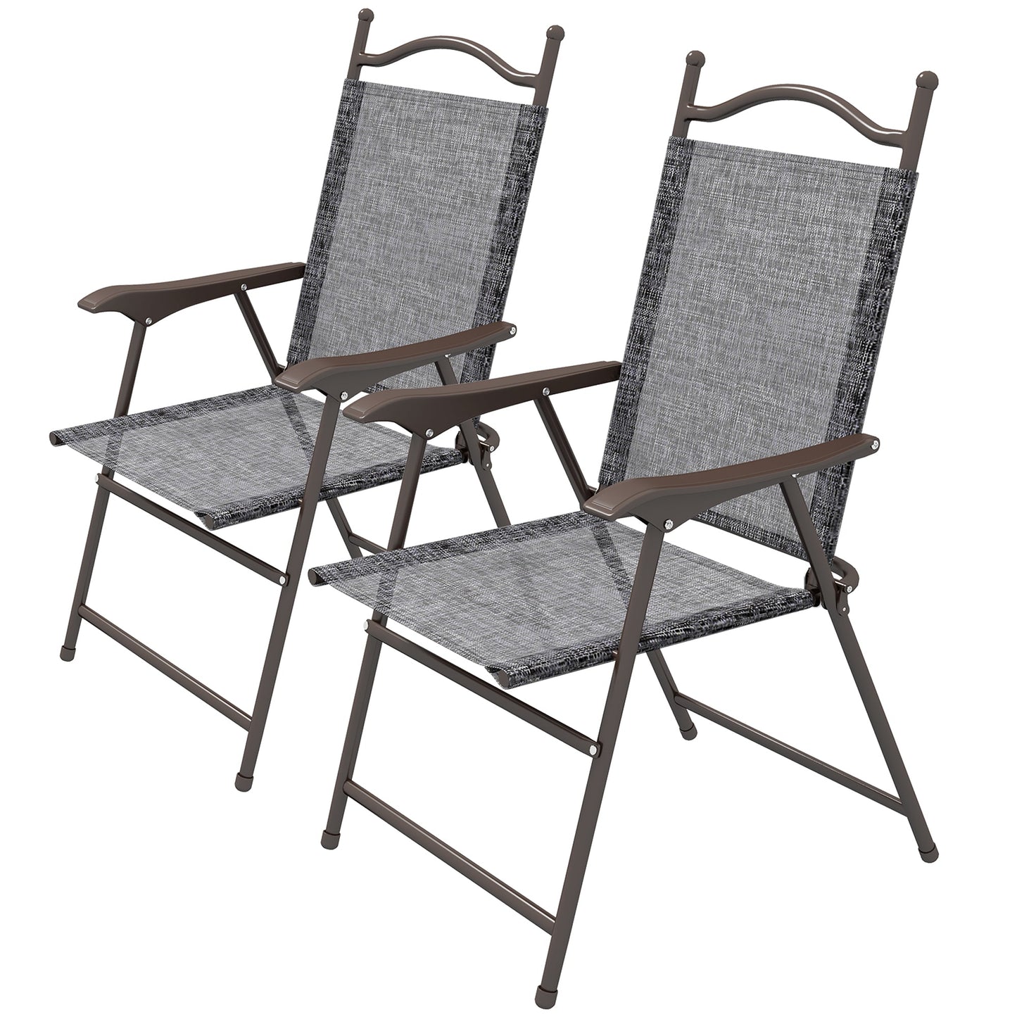 2 Pieces Folding Patio Camping Chairs Set, Sports Chairs for Adults with Armrest, Mesh Fabric Seat for Lawn Patio Chairs Grey  at Gallery Canada