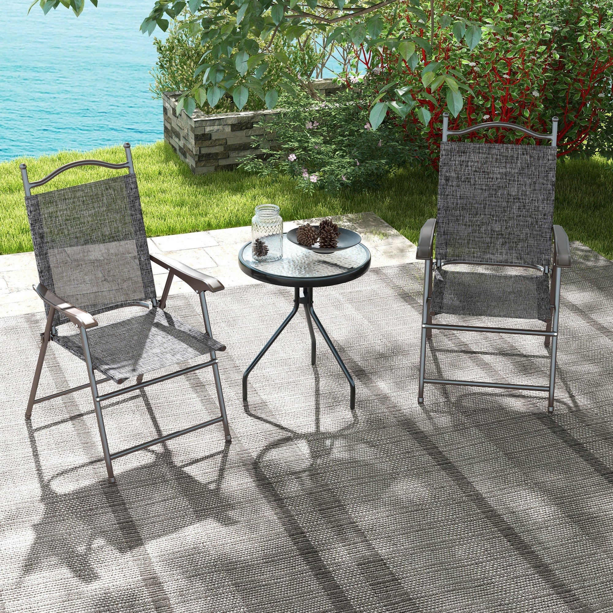 2 Pieces Folding Patio Camping Chairs Set, Sports Chairs for Adults with Armrest, Mesh Fabric Seat for Lawn Patio Chairs   at Gallery Canada