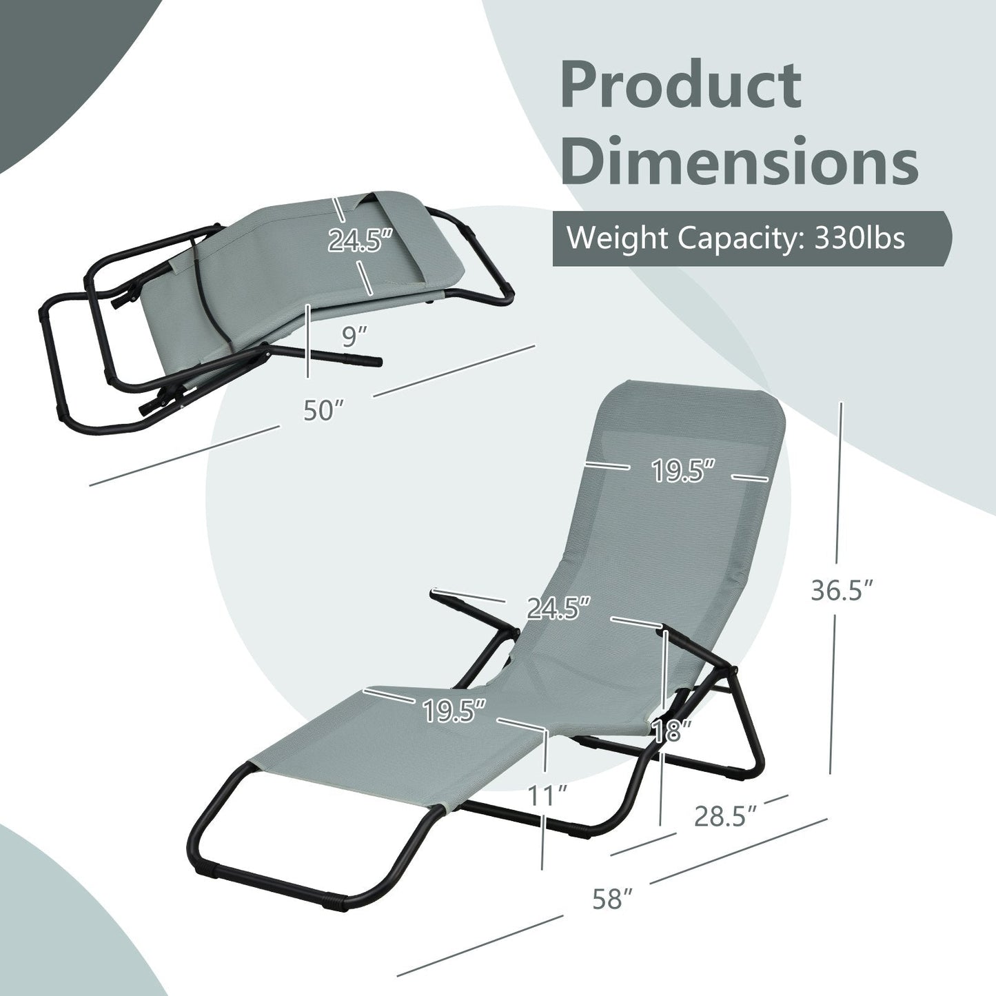 2 Pieces Folding Portable Patio Chaise Lounger with Rocking Design, Light Green Outdoor Chaise Lounges   at Gallery Canada