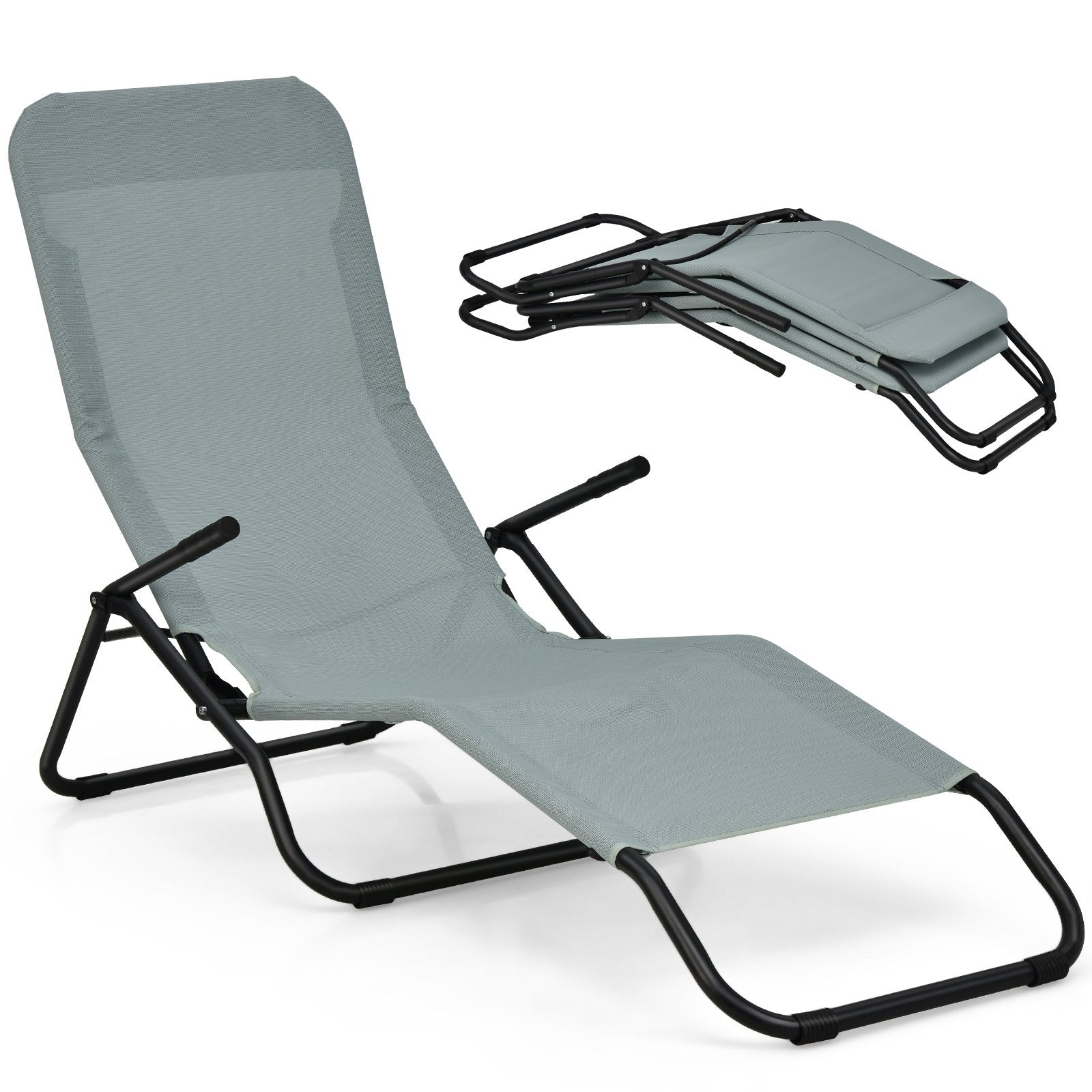 2 Pieces Folding Portable Patio Chaise Lounger with Rocking Design, Light Green Outdoor Chaise Lounges   at Gallery Canada