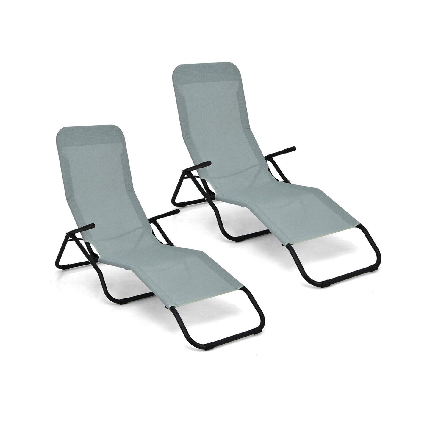 2 Pieces Folding Portable Patio Chaise Lounger with Rocking Design, Light Green Outdoor Chaise Lounges   at Gallery Canada