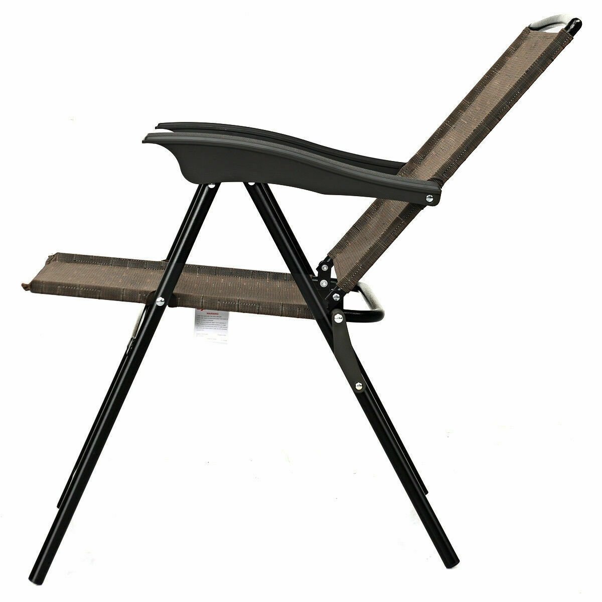 2 Pieces Folding Sling Chairs with Steel Armrests and Adjustable Back, Brown Patio Dining Chairs   at Gallery Canada