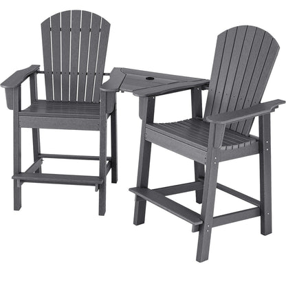 2 Pieces HDPE Tall Adirondack Chair with Middle Connecting Tray, Gray Adirondack Chairs   at Gallery Canada