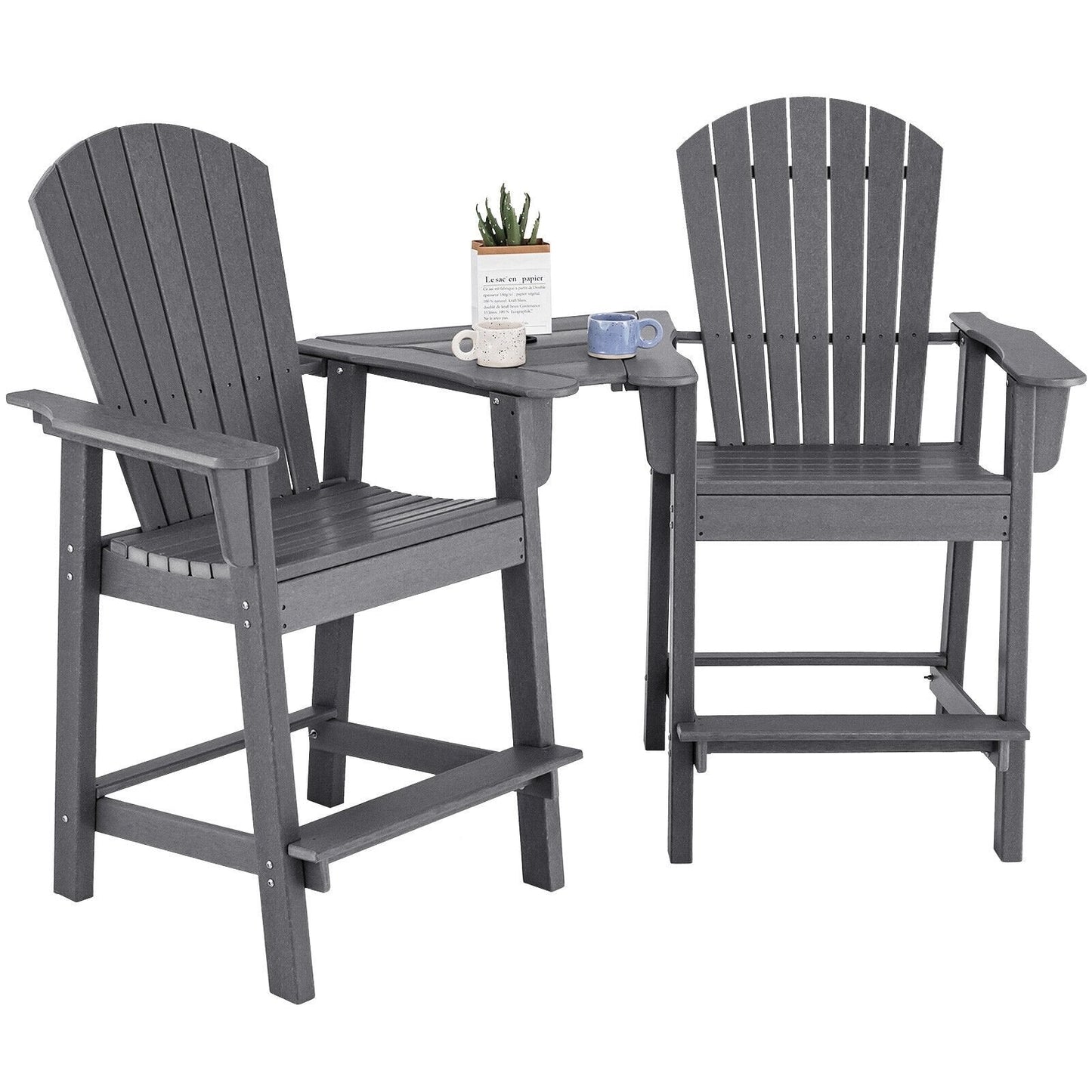 2 Pieces HDPE Tall Adirondack Chair with Middle Connecting Tray, Gray Adirondack Chairs   at Gallery Canada