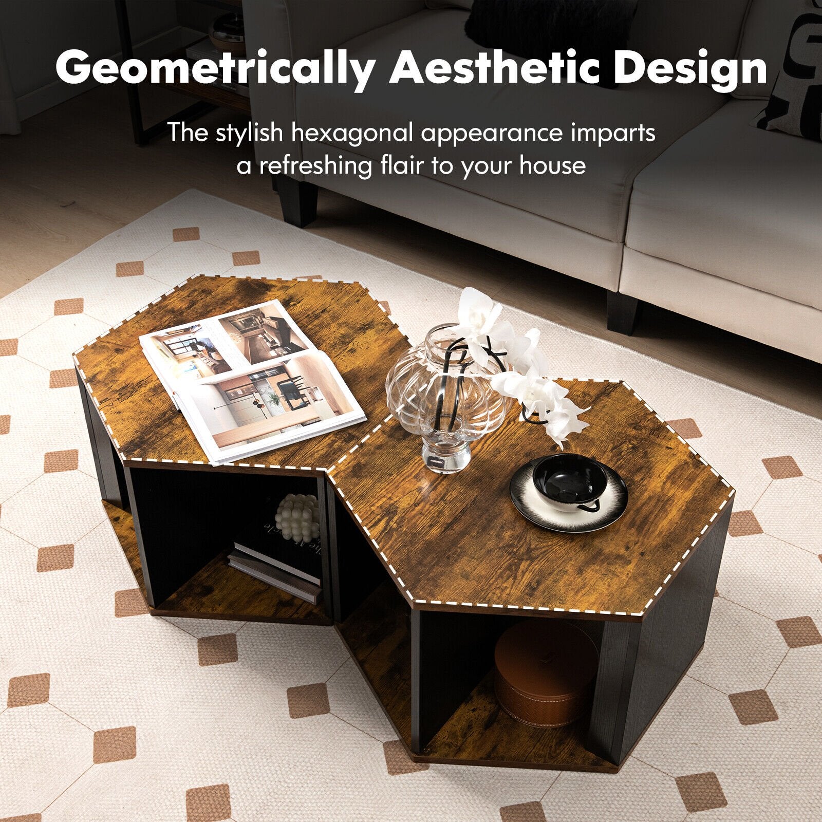 2 Pieces Hexagonal Side End Table for Living Office Coffee Room, Coffee End & Side Tables   at Gallery Canada