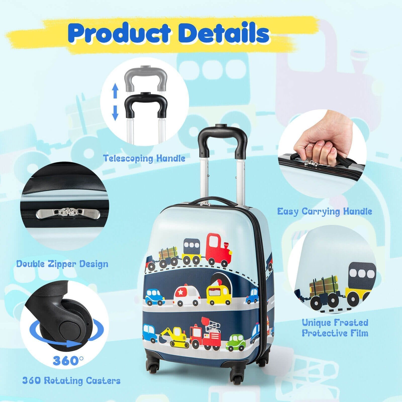 2 Pieces Kids Carry-on Luggage Set with 12 Inch Backpack, Blue Kids Luggage   at Gallery Canada