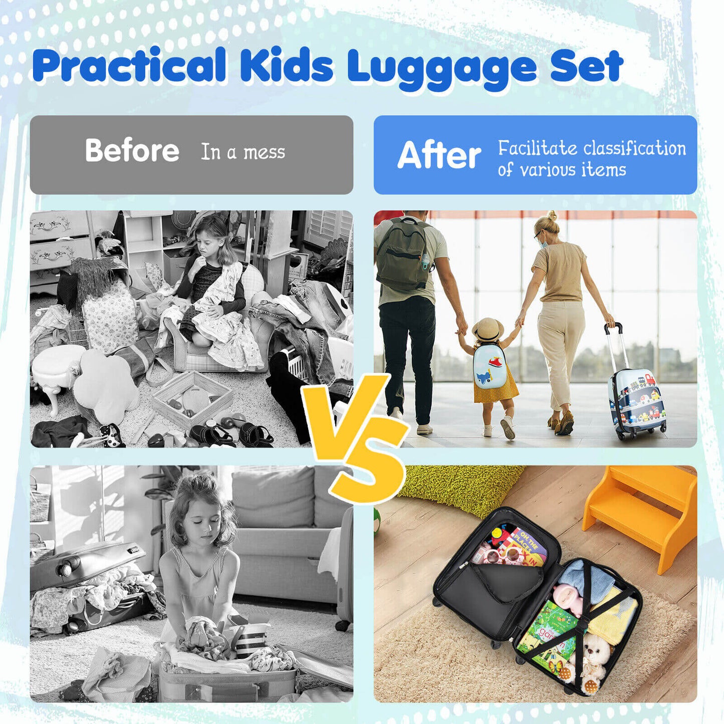 2 Pieces Kids Carry-on Luggage Set with 12 Inch Backpack, Blue Kids Luggage   at Gallery Canada