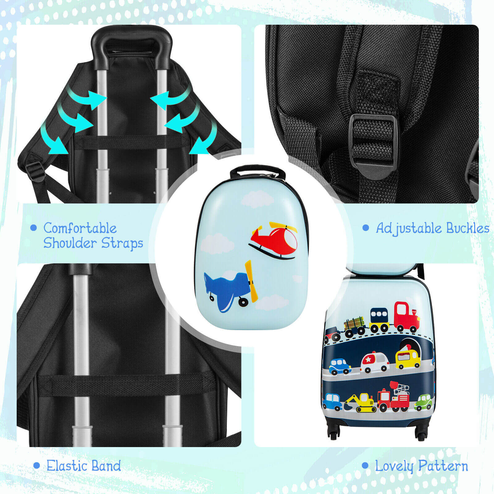 2 Pieces Kids Carry-on Luggage Set with 12 Inch Backpack, Blue Kids Luggage   at Gallery Canada