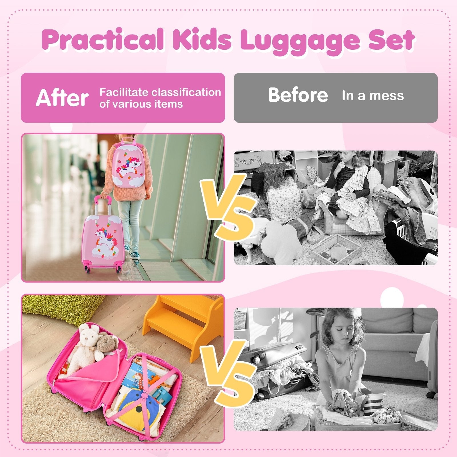 2 Pieces Kids Carry-on Luggage Set with 12 Inch Backpack, Multicolor Kids Luggage   at Gallery Canada