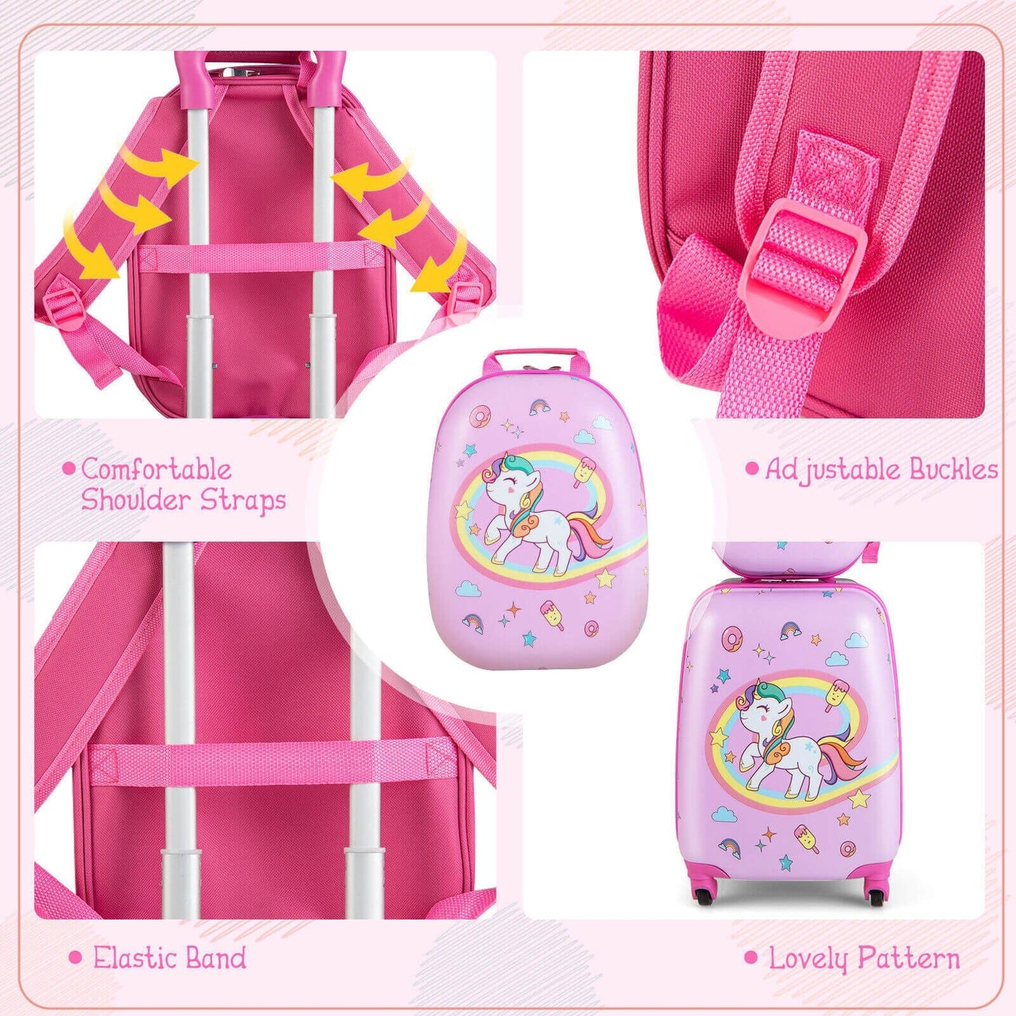 2 Pieces Kids Carry-on Luggage Set with 12 Inch Backpack, Pink Kids Luggage   at Gallery Canada