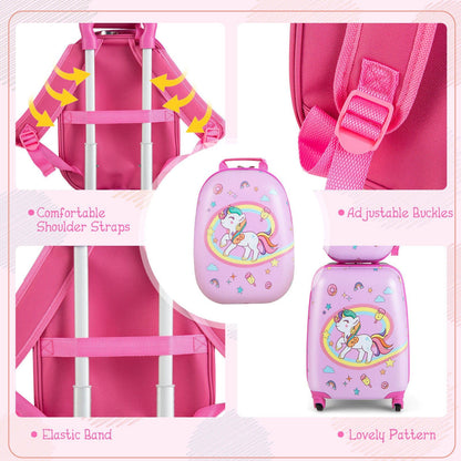 2 Pieces Kids Carry-on Luggage Set with 12 Inch Backpack, Pink Kids Luggage   at Gallery Canada