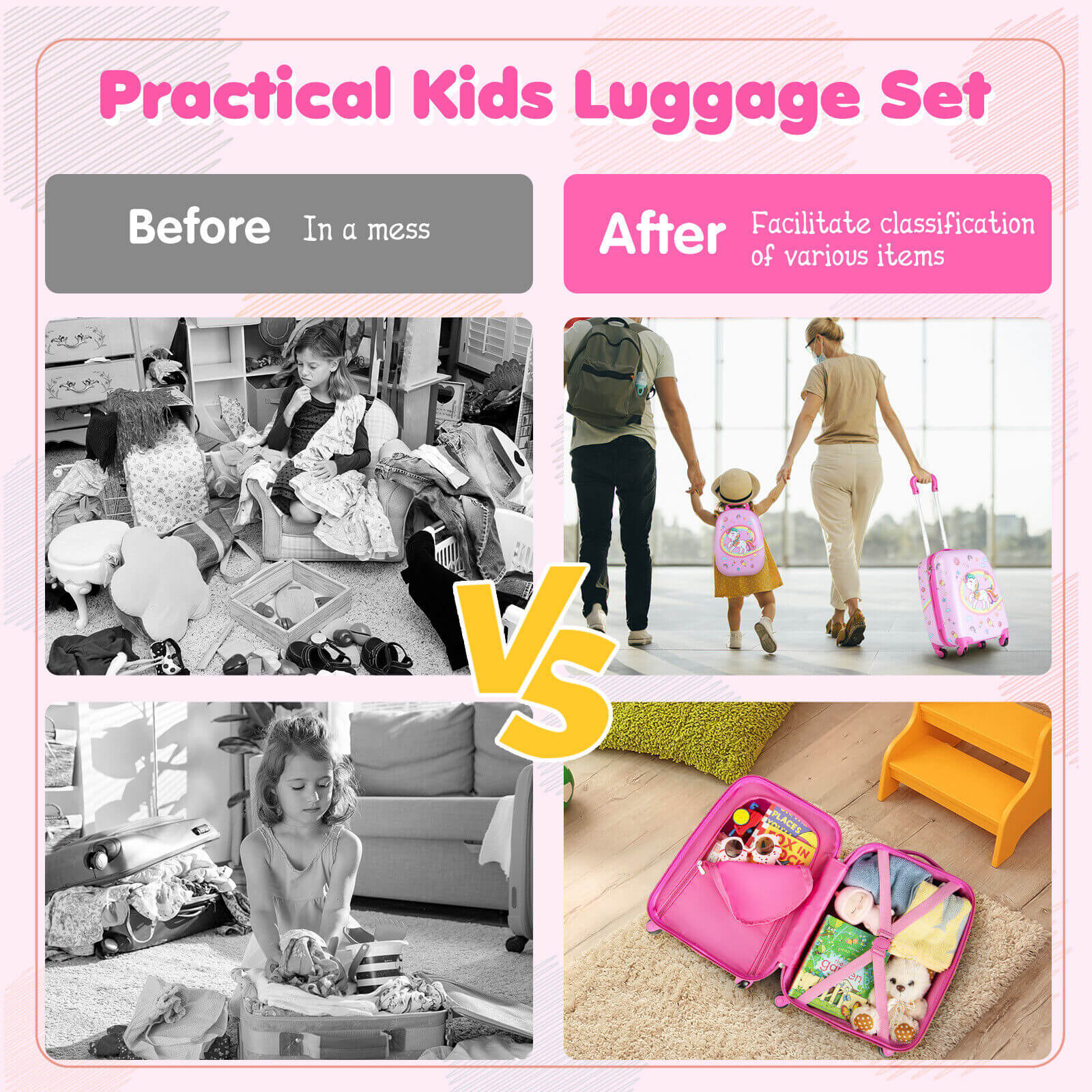 2 Pieces Kids Carry-on Luggage Set with 12 Inch Backpack, Pink Kids Luggage   at Gallery Canada