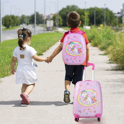 2 Pieces Kids Carry-on Luggage Set with 12 Inch Backpack, Pink Kids Luggage   at Gallery Canada