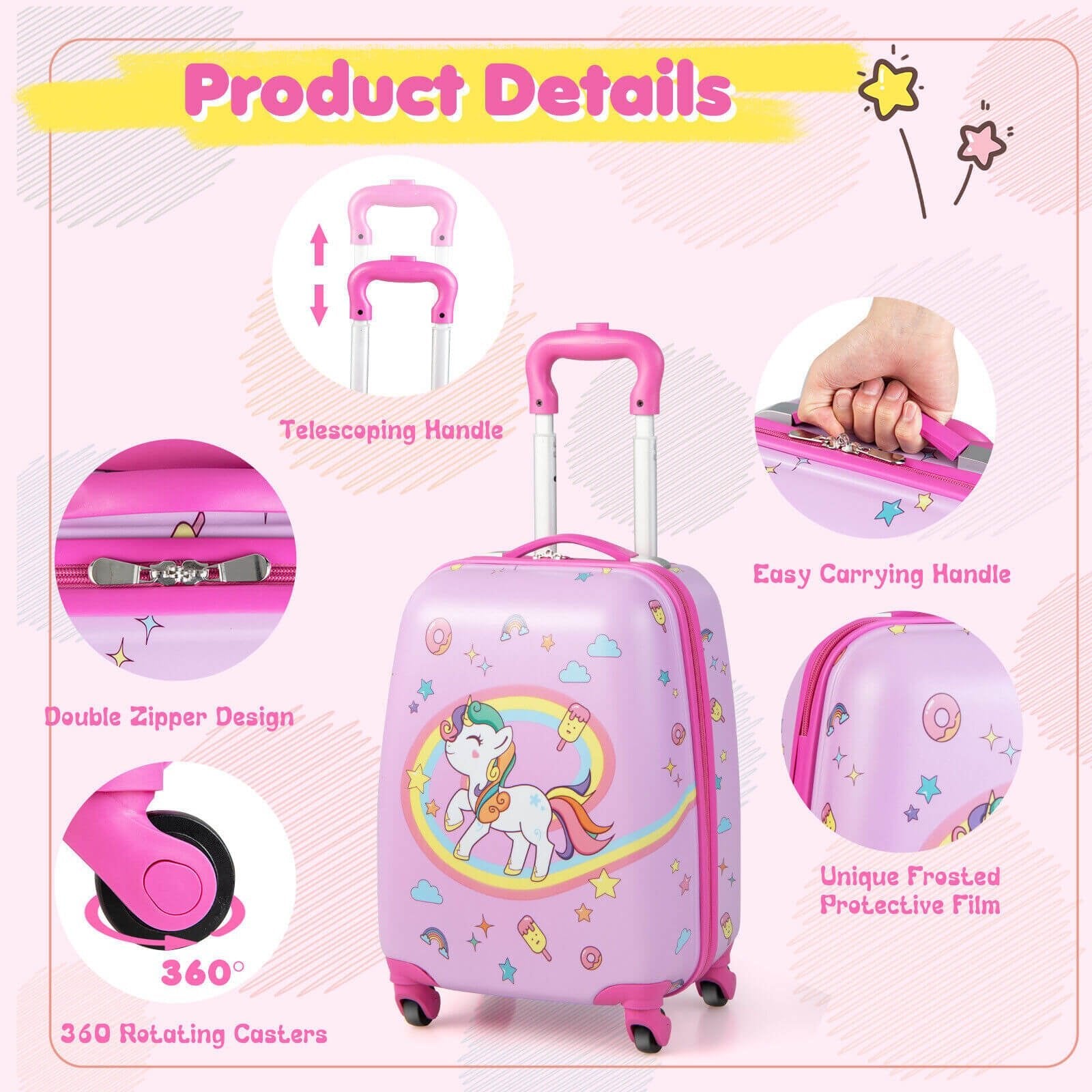 2 Pieces Kids Carry-on Luggage Set with 12 Inch Backpack, Pink Kids Luggage   at Gallery Canada