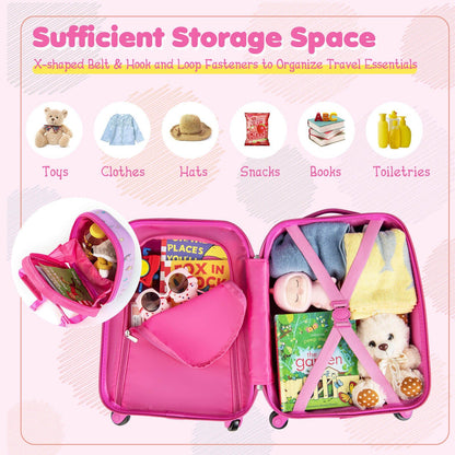 2 Pieces Kids Carry-on Luggage Set with 12 Inch Backpack, Pink Kids Luggage   at Gallery Canada