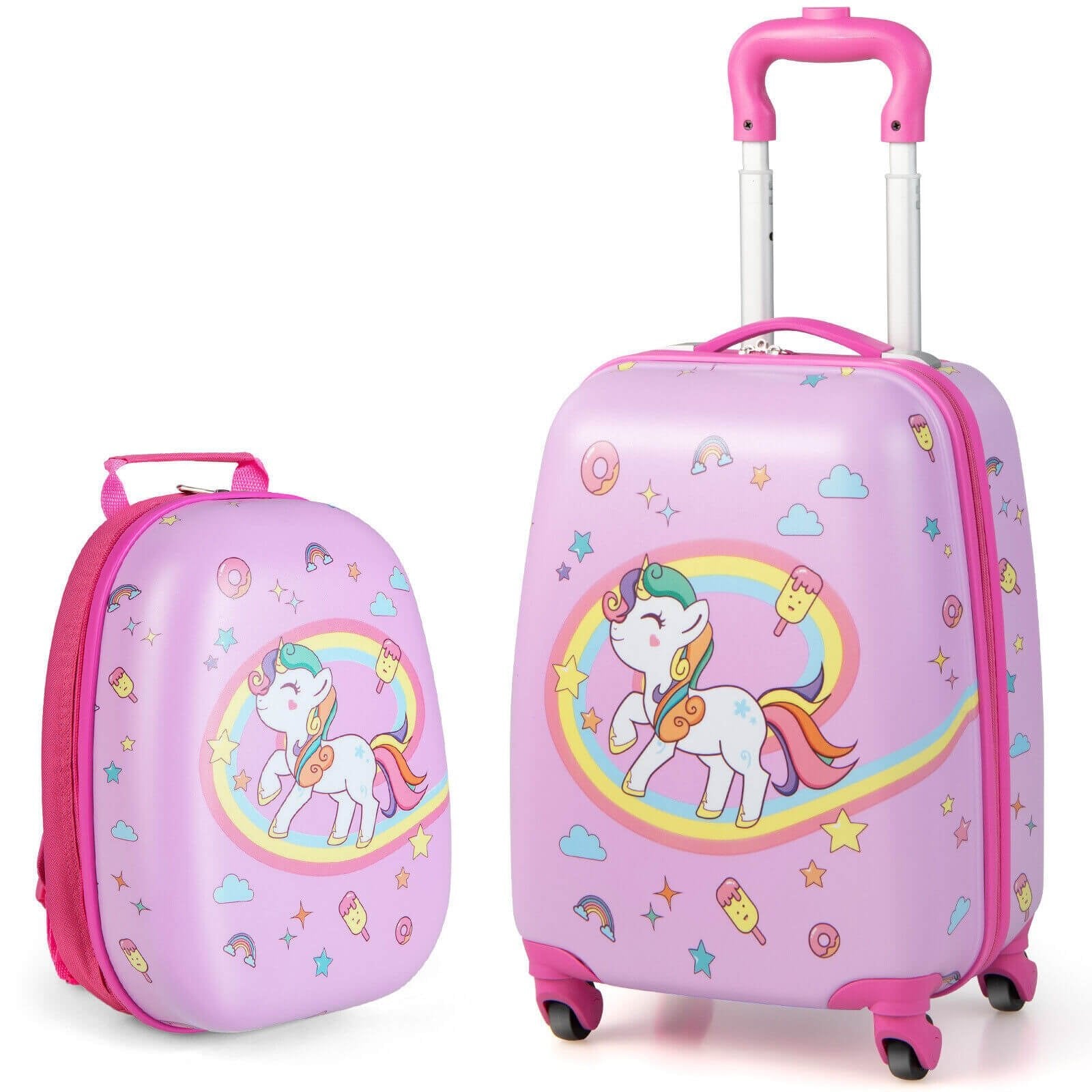 2 Pieces Kids Carry-on Luggage Set with 12 Inch Backpack, Pink Kids Luggage   at Gallery Canada