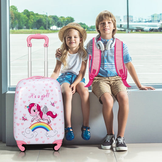 2 Pieces Kids Luggage Set 12 Inch Backpack and 16 Inch Kid Carry on Suitcase with Wheels, Pink Kids Luggage   at Gallery Canada