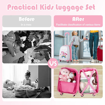 2 Pieces Kids Luggage Set 12 Inch Backpack and 16 Inch Kid Carry on Suitcase with Wheels, Pink Kids Luggage   at Gallery Canada