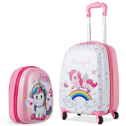 2 Pieces Kids Luggage Set 12 Inch Backpack and 16 Inch Kid Carry on Suitcase with Wheels, Pink Kids Luggage   at Gallery Canada