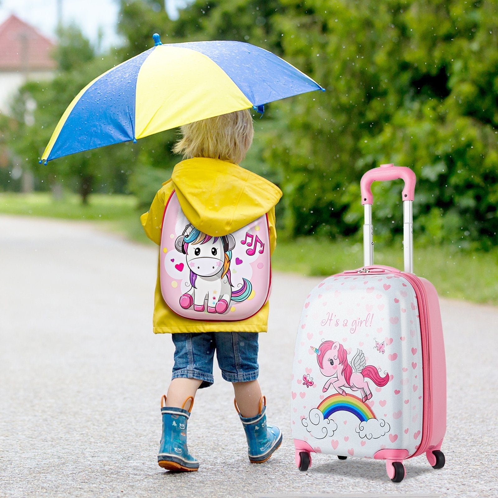 2 Pieces Kids Luggage Set 12 Inch Backpack and 16 Inch Kid Carry on Suitcase with Wheels, Pink Kids Luggage   at Gallery Canada