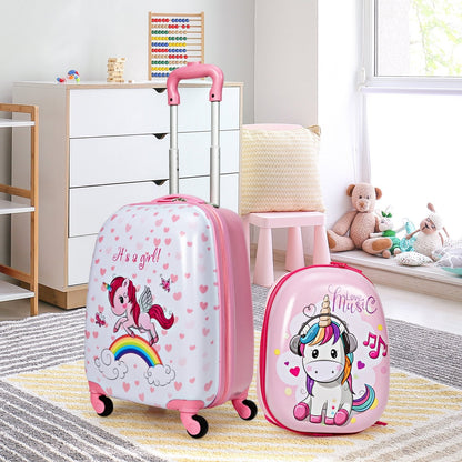 2 Pieces Kids Luggage Set 12 Inch Backpack and 16 Inch Kid Carry on Suitcase with Wheels, Pink Kids Luggage   at Gallery Canada